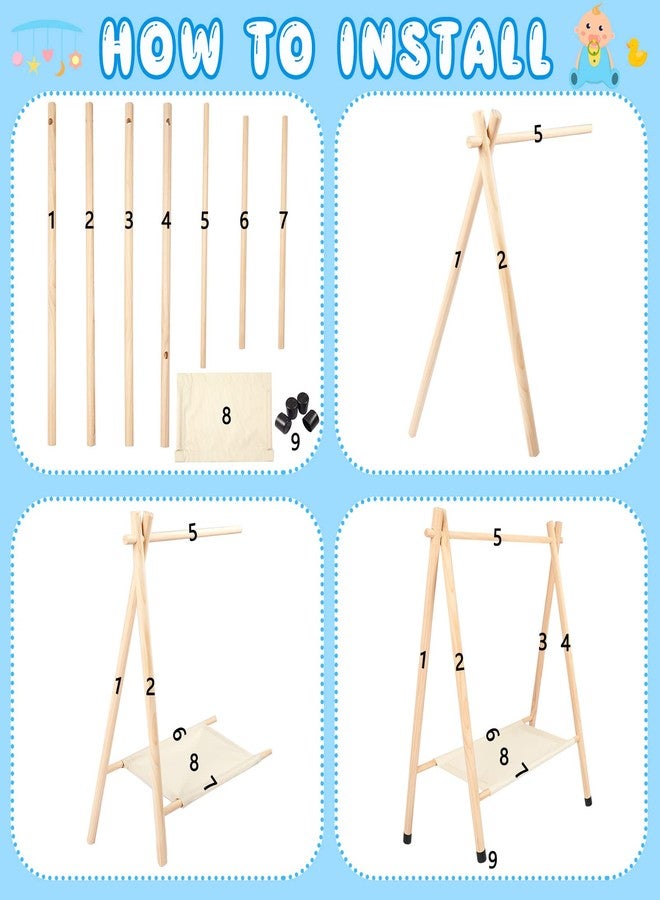 كويكاي رف ملابس الأطفال من كويكاي، مناسب لحفلات استقبال المولود الجديد، رف خشبي لتلبيس الأطفال الصغار مع رف تخزين لملابس الأطفال الصغار والحيوانات الأليفة والكلاب الصغيرة وخزانة ملابس الأطفال (ارتفاع 32.3 بوصة، لون طبيعي). - Image 4